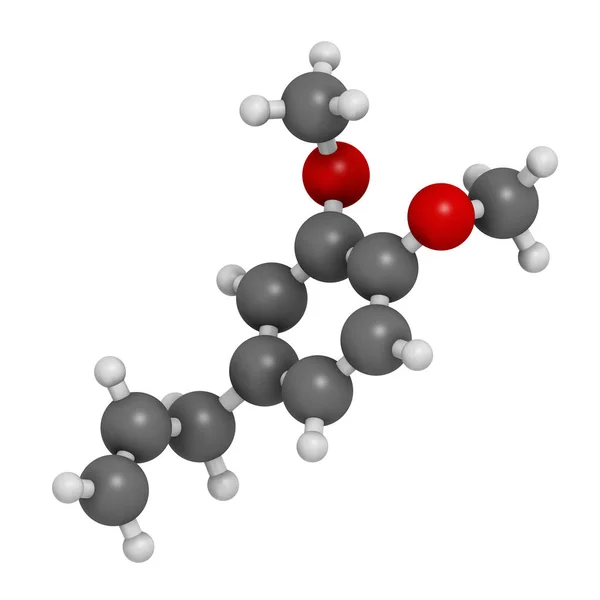メチルユーゲノール分子 3Dレンダリング 原子は従来のカラーコーディングを持つ球として表される グレー — ストック写真
