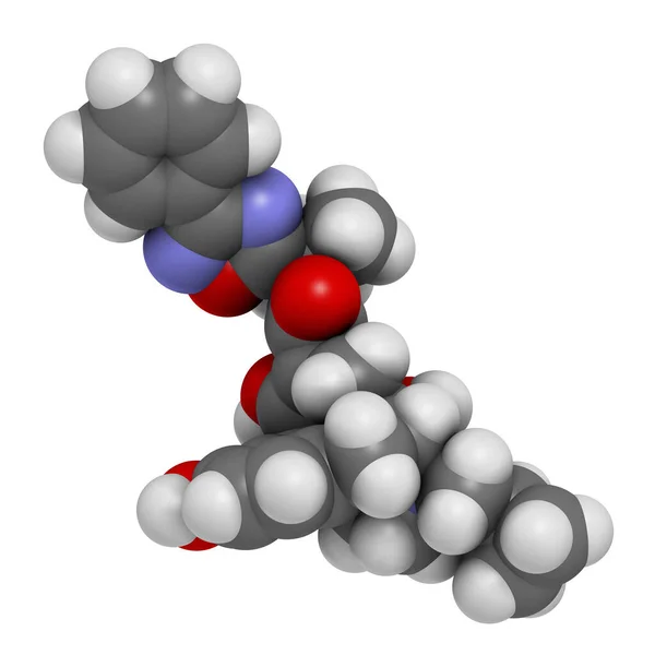 Cząsteczka Leku Naldemedyny Renderowanie Atomy Reprezentowane Jako Sfery Konwencjonalnym Kodowaniem — Zdjęcie stockowe