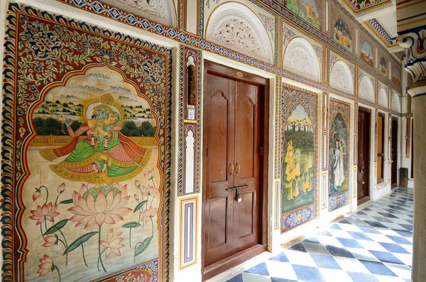 Fresco Tablosu Miras Mandawa Haveli Jhunjhunu Rajasthan Hindistan Bulunur — Stok fotoğraf