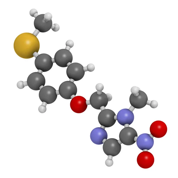 Fexinidazol Antiprotozoale Geneesmiddelmolecuul Weergave Atomen Worden Weergegeven Als Bollen Met — Stockfoto