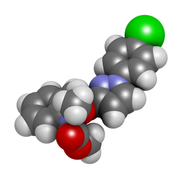 Pyraclostrobin杀菌剂分子 3D渲染 原子被表示为具有常规颜色编码的球体 — 图库照片