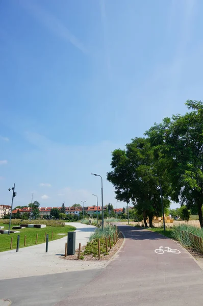 Познан Поланд Июля 2017 Вертикальный Снимок Пешеходной Велосипедной Дорожки Парке — стоковое фото