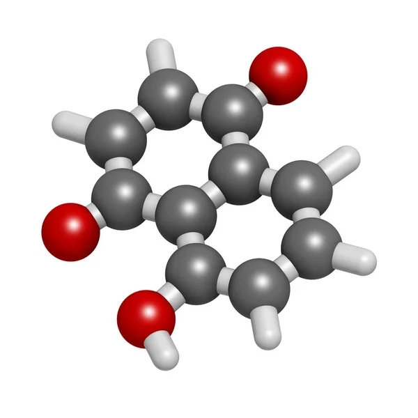 ジュグロン クルミ分子 3Dレンダリング 原子は従来のカラーコーディングを持つ球として表される グレー — ストック写真