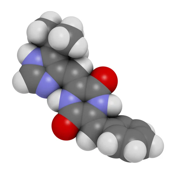 Plinabulin癌症药物分子 3D渲染 原子被表示为具有常规颜色编码的球体 — 图库照片