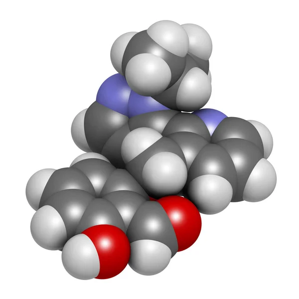 Voxelotor Anemia Falciforme Molecola Del Farmaco Rendering Gli Atomi Sono — Foto Stock