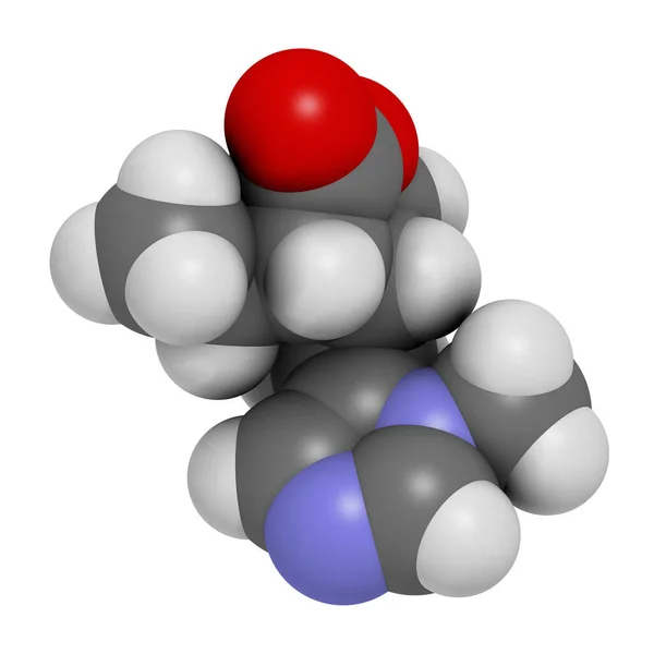 Pilocarpine药物分子 3D渲染 原子被表示为具有常规颜色编码的球体 — 图库照片