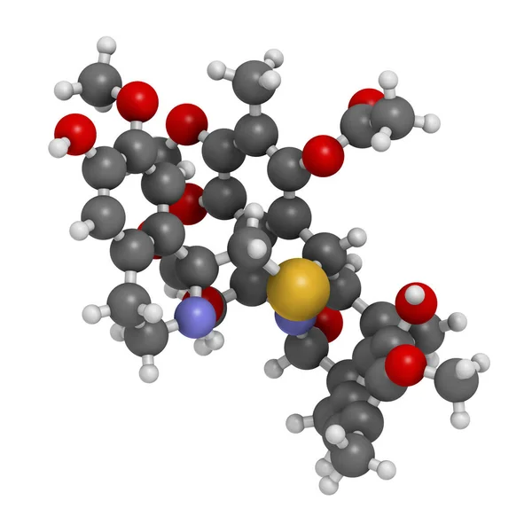 トラブチジン癌薬物分子 3Dレンダリング 原子は従来のカラーコーディングを持つ球として表されます — ストック写真