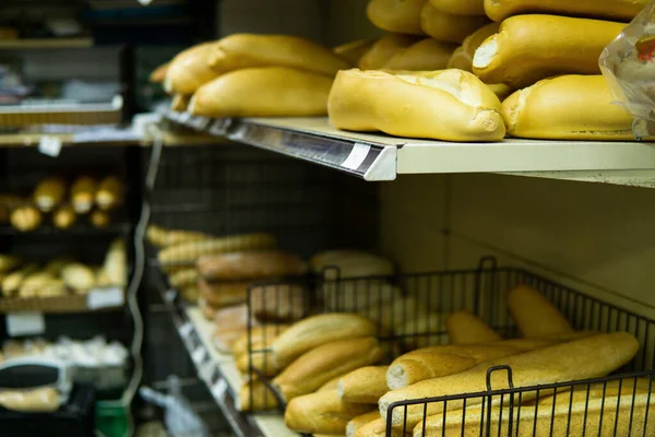 Close View Shelf Bread Display Traditional Food Market — Stock Photo, Image