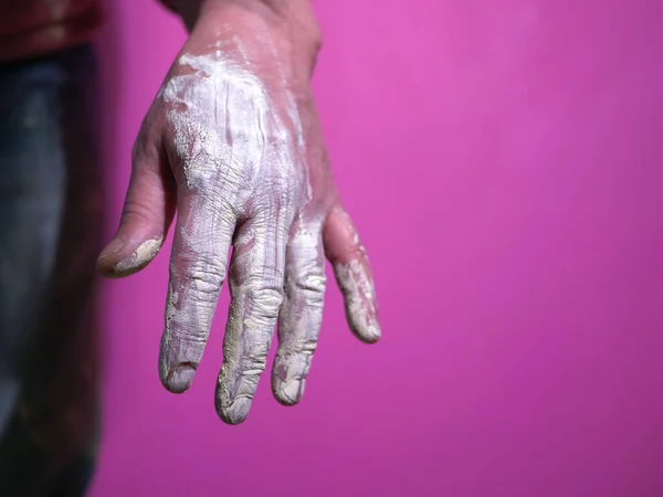Mãos Cobertas Pintura Decoração Casa Close Tiro — Fotografia de Stock