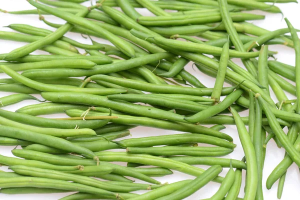 Frijoles Verdes Frescos Sobre Fondo Texturizado Espacio Vacío Para Texto — Foto de Stock