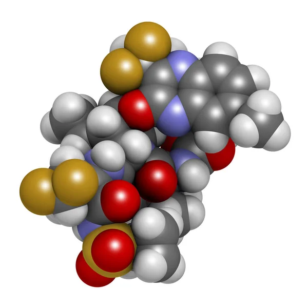 Voxilaprevir丙型肝炎药物分子 3D渲染 原子被表示为具有常规颜色编码的球体 — 图库照片