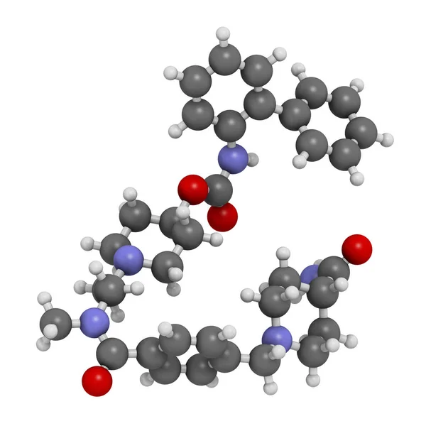 Μόριο Φαρμάκου Revefenacin Copd Απόδοση Άτομα Εκπροσωπούνται Σφαίρες Συμβατικό Χρωματικό — Φωτογραφία Αρχείου