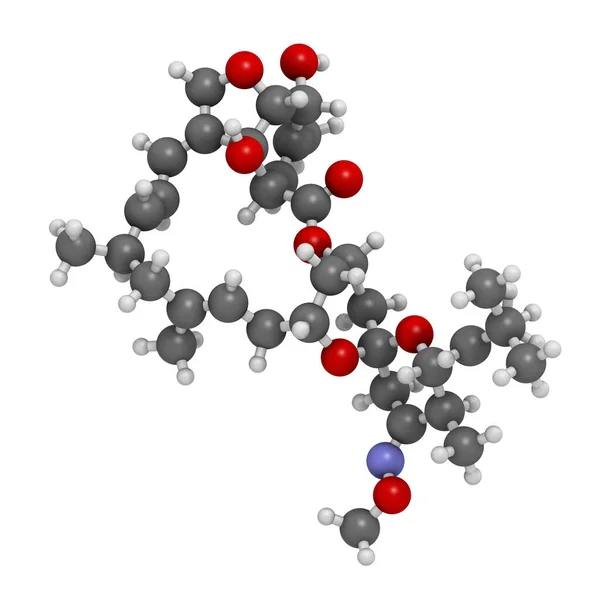 Moxidectin无菌药物分子 3D渲染 原子被表示为具有常规颜色编码的球体 — 图库照片