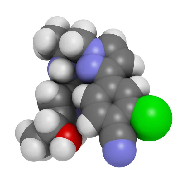 Darolutamide Prostaatkankermolecuul Weergave Atomen Worden Weergegeven Als Bollen Met Conventionele — Stockfoto