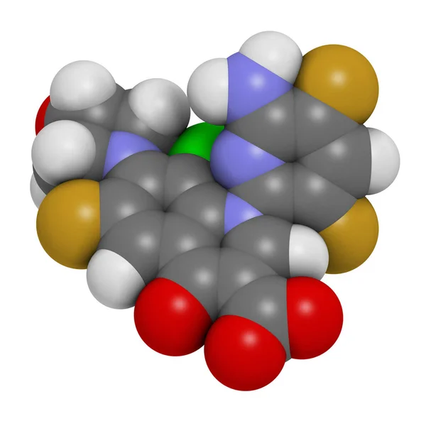 地氟沙星抗生素分子 氟喹诺酮类 3D渲染 原子被表示为具有常规颜色编码的球体 — 图库照片