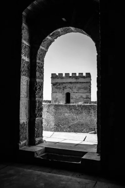 Замок Алкала Гудайра Черно Белом Цвете Севиль — стоковое фото