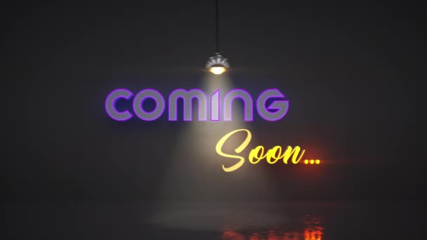 Neon Light Bulb Dark Background Text Coming Soon — Stockvideo