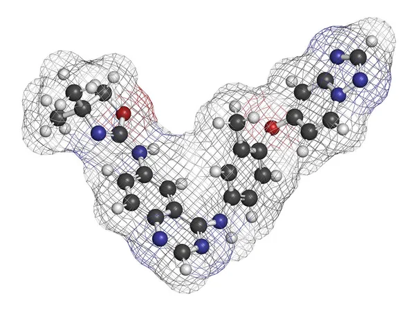 Molécula Medicamento Contra Cáncer Tucatinib Representación Los Átomos Representan Como —  Fotos de Stock