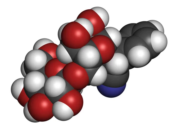 Amygdalin 3Dレンダリング 原子は従来のカラーコーディングを持つ球として表されます — ストック写真