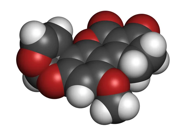 Αφλατοξίνη Σχηματίζει Καρκινογόνο Μόριο Απόδοση Άτομα Εκπροσωπούνται Σφαίρες Συμβατικό Χρωματικό — Φωτογραφία Αρχείου