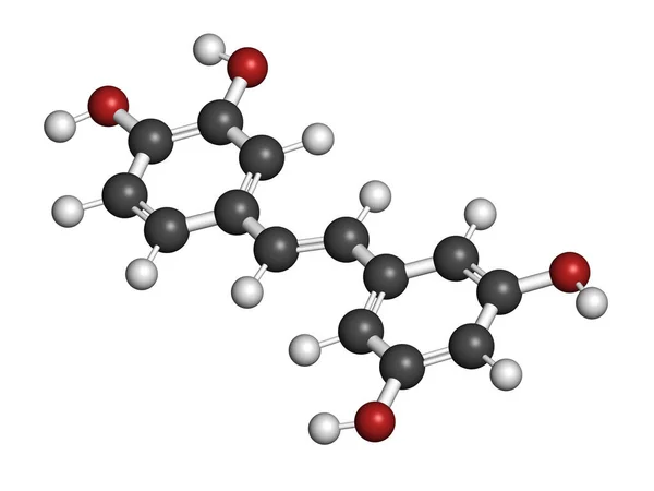 ピセタノールハーブスチルベノイド分子 3Dレンダリング 原子は従来のカラーコーディングを持つ球として表されます — ストック写真
