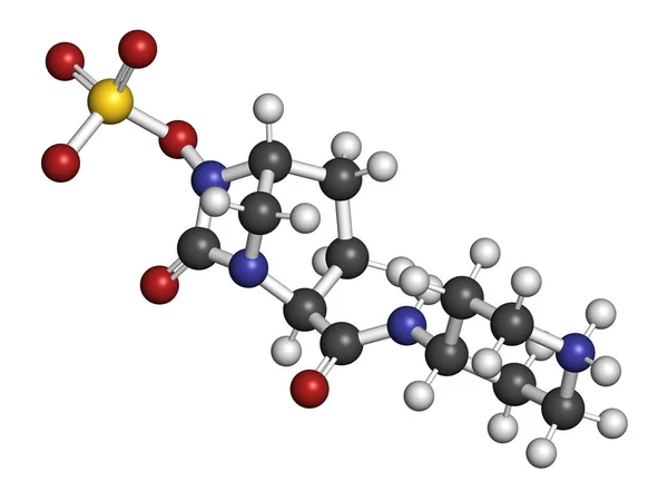 Reebactam薬物分子 ラクタム系抗生物質で投与される ラクタマーゼ阻害剤 3Dレンダリング 原子は球として表される — ストック写真