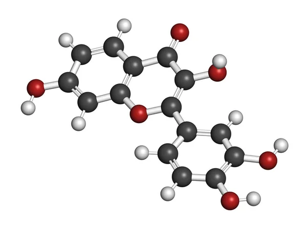 Fisetin Växt Polyfenol Molekyl Återgivning Atomer Representeras Som Sfärer Med — Stockfoto
