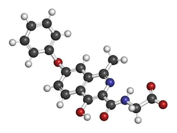 Roxadustat药物分子 3D渲染 原子被表示为具有常规颜色编码的球体 — 图库照片