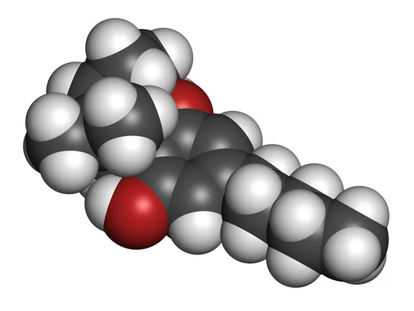 大麻环素或Cbl大麻素分子 3D渲染 原子被表示为具有常规颜色编码的球体 — 图库照片