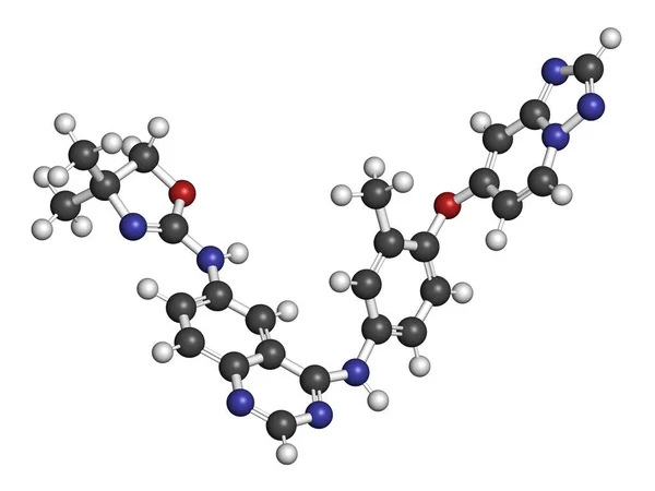 Tucatinib Cancer Drug Molecule Rendering Atoms Represented Spheres Conventional Color — Stock Photo, Image