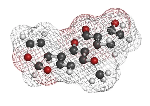 黄曲霉毒素B1是致癌分子 3D渲染 原子被表示为具有常规颜色编码的球体 — 图库照片