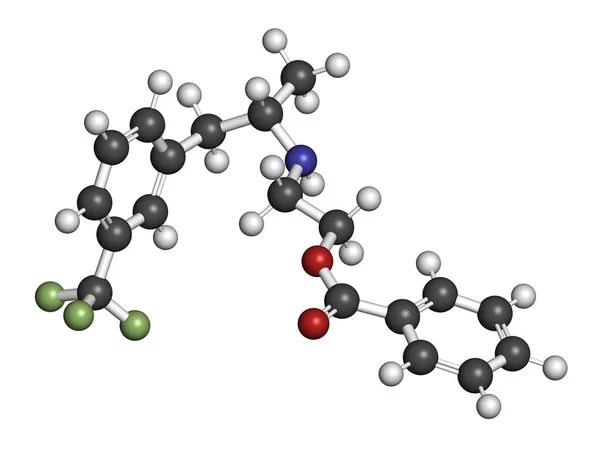Cząsteczka Leku Benfluorex Wycofana Renderowanie Atomy Reprezentowane Jako Sfery Konwencjonalnym — Zdjęcie stockowe