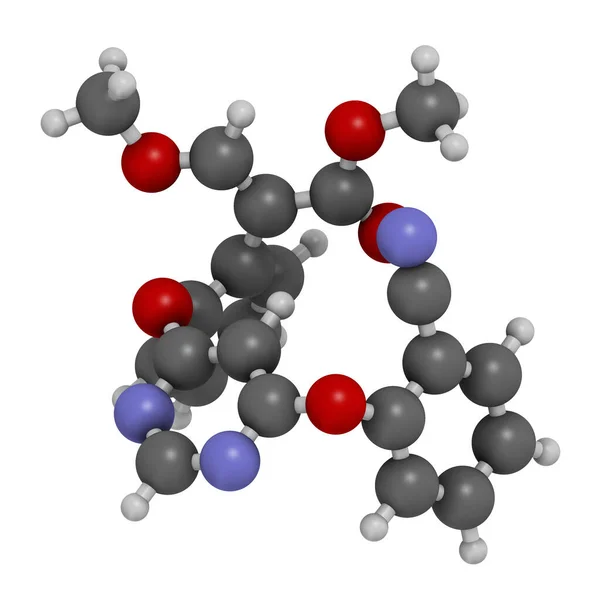 Azoxystrobin殺菌分子 3Dレンダリング 原子は従来のカラーコーディングを持つ球として表されます — ストック写真