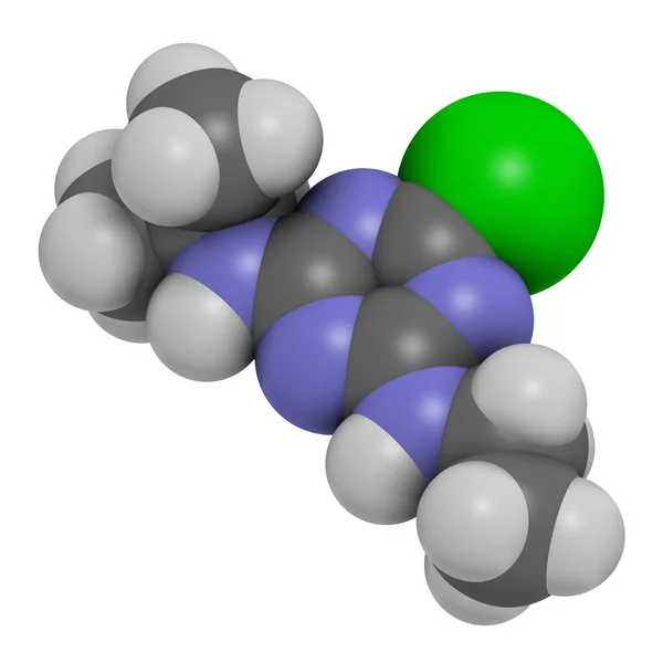 Atrazine Broadleaf Herbicide Molecule Rendering Atoms Represented Spheres Conventional Color — Stock Photo, Image