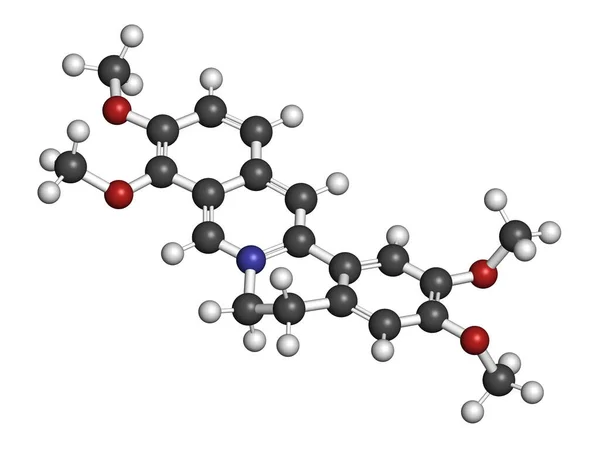 棕榈酸草药生物碱分子 3D渲染 原子被表示为具有常规颜色编码的球体 — 图库照片