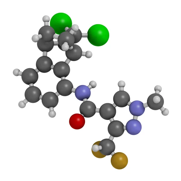 Benzovindiflupyr杀菌剂分子 3D渲染 原子被表示为具有常规颜色编码的球体 — 图库照片