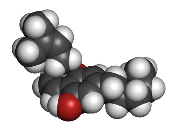 大麻素或Cbc大麻素分子 3D渲染 原子被表示为具有常规颜色编码的球体 — 图库照片