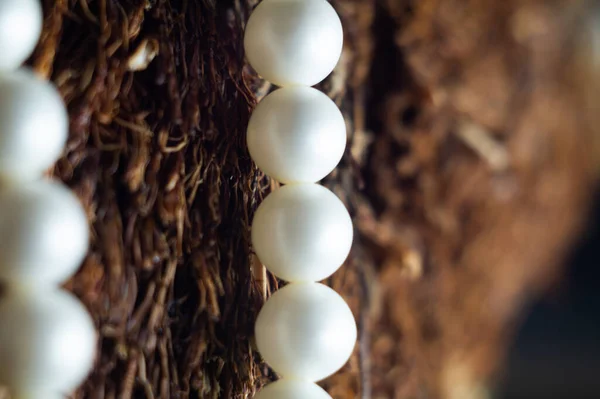 Sebuah Gambar Closeup Dari Kalung Mutiara Yang Indah — Stok Foto