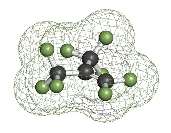 Molécula Fluoroisobuteno Fluorocarbono Representación Los Átomos Representan Como Esferas Con — Foto de Stock