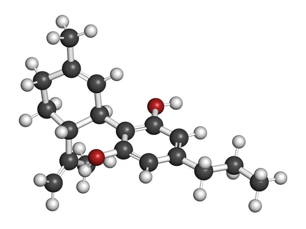 カンナビジアリンまたはCbdvカンナビノイド分子 3Dレンダリング 原子は従来のカラーコーディングを持つ球として表されます — ストック写真