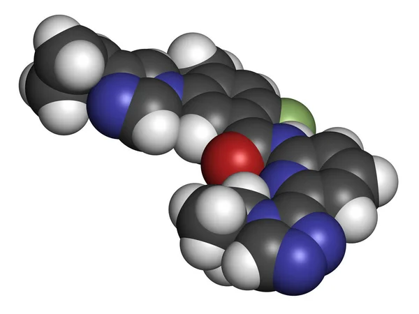 Selonsertib药物分子3D渲染 原子被表示为具有常规颜色编码的球体 — 图库照片