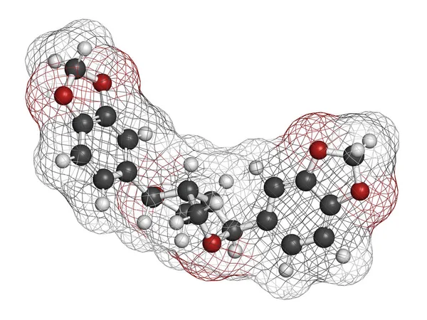 Sesaminemolecuul Lignan Aanwezig Sesamolie Weergave Atomen Worden Weergegeven Als Bollen — Stockfoto