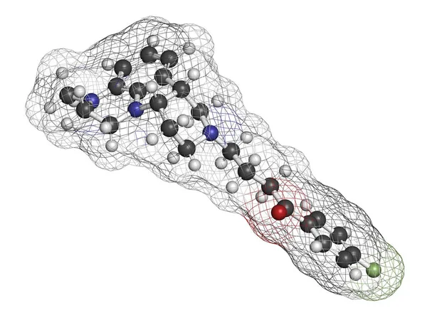 Lumateperone Antipsychotic Drug Molecule Rendering Atoms Represented Spheres Conventional Color — Stock Photo, Image