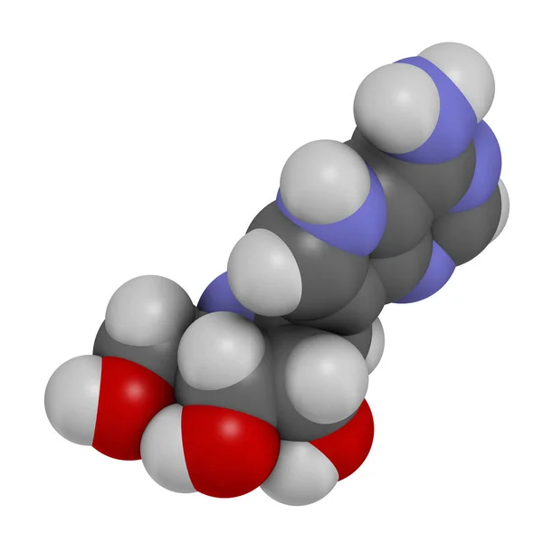 Molécula Antiviral Galidesivir Representación Los Átomos Representan Como Esferas Con —  Fotos de Stock