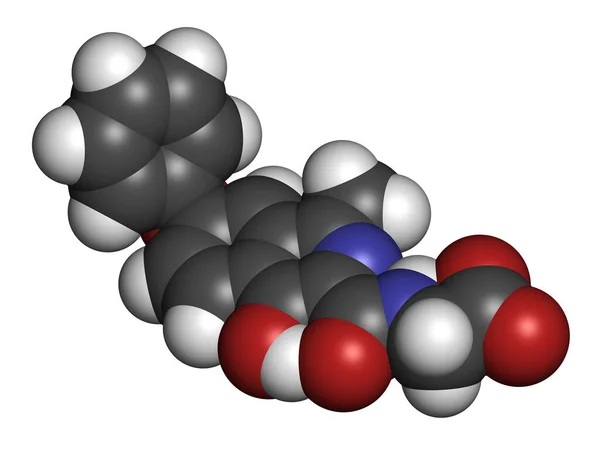 Roxadustat Läkemedelsmolekylen Återgivning Atomer Representeras Som Sfärer Med Konventionell Färgkodning — Stockfoto