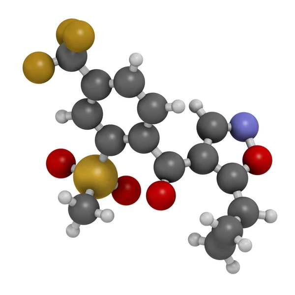 イソキサフルトール除草剤分子 3Dレンダリング 原子は従来のカラーコーディングを持つ球として表されます — ストック写真