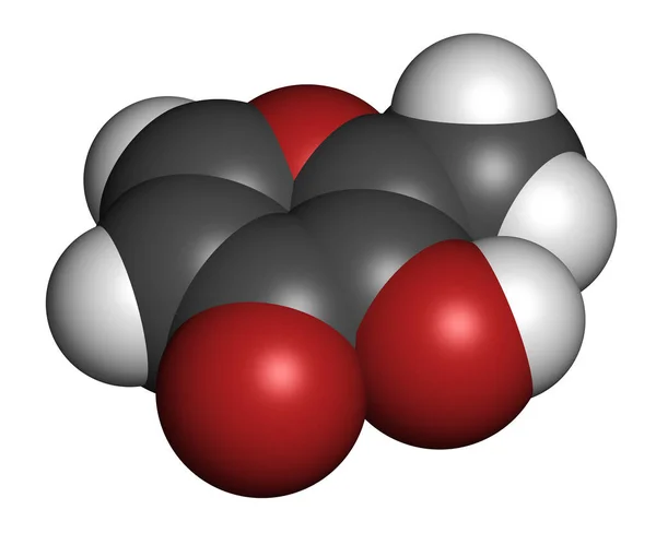 Maltol Gıda Katkı Molekülü E636 Boyutlu Görüntüleme Atomlar Geleneksel Renk — Stok fotoğraf
