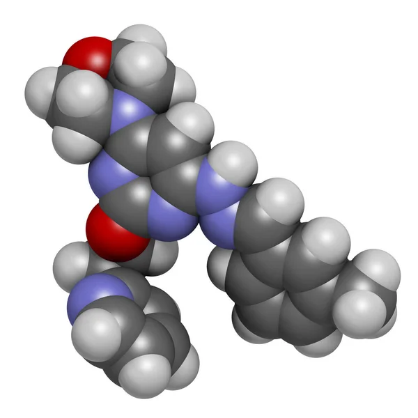 Apilimod Drug Molecule Pikfyve Inhibitor Weergave Atomen Worden Weergegeven Als — Stockfoto