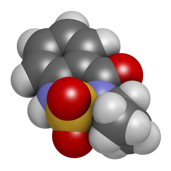ベンタゾン除草剤分子 3Dレンダリング 原子は従来のカラーコーディングを持つ球として表されます — ストック写真