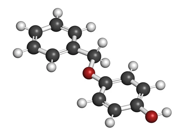 单苯并呋喃药物分子3D渲染 原子被表示为具有常规颜色编码的球体 — 图库照片